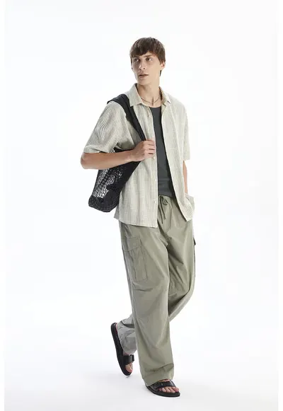 Pantaloni cargo relaxed fit cu snur - Gri cenusiu