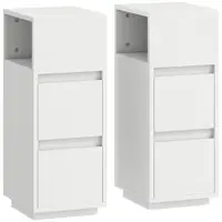 HOMCOM Set de 2 Noptiere Înalte și Subțiri pentru Dormitor cu 2 Sertare și Raft Deschis, Noptiere Moderne Economisitoare de Spațiu, Măsuțe pentru Divan, Sufragerie și Dormitor, 25x30x65 cm, Alb | Aosom Romania