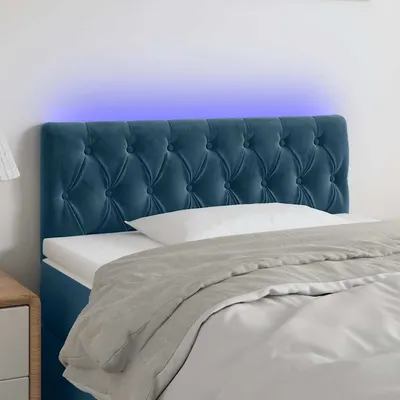 vidaXL Tăblie de pat cu LED, albastru închis, 90x7x78/88 cm, catifea