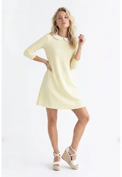 Rochie casual midi cu decolteu rotund - maneci 3/4 - croiala lejera si inchidere la spate - M1340 - Galben