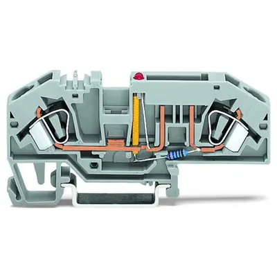 2-conductor fuse terminal block; for automotive blade-style fuses; with test option; with blown fuse indication by LED; 12 V; for DIN-rail 35 x 15 and 35 x 7.5; 6 mm²; CAGE CLAMP®; 6,00 mm²; gray