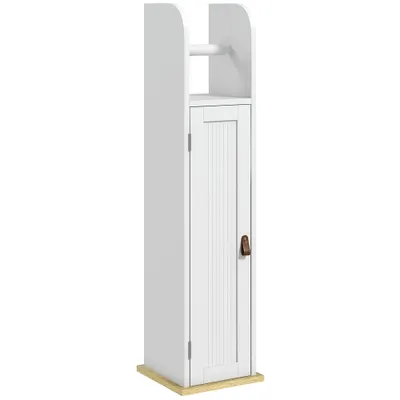 kleankin Mobilă de baie suport hârtie igienică cu dulap și rafturi reglabile 20 x 20 x 80 cm alb | Aosom Romania
