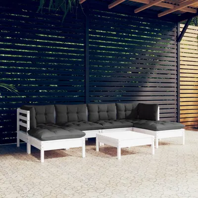 Gossi set mobilier de gradina cu perne, 7 piese, alb, lemn de pin