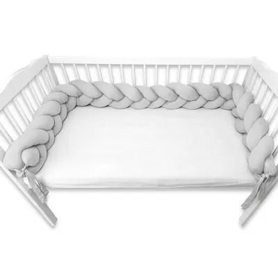 Protectie laterala MimiNu pentru patut tip bumper impletit din bumbac 240x17 cm Soft Gray