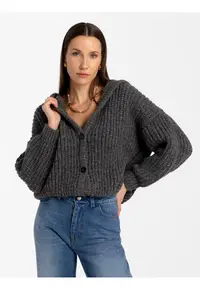Cardigan lejer cu gluga Roye - Gri