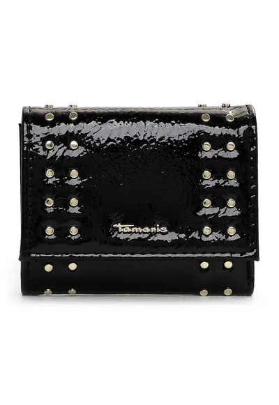 Portofel pliabil din piele ecologica cu aplicatii metalice decorative - Negru