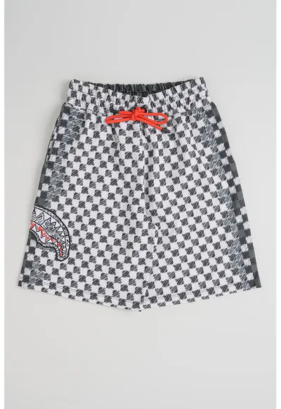 Pantaloni scurti cu doua nuante si model in carouri - Alb murdar/Gri inchis