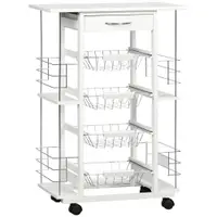 HOMCOM Cărucior de Bucătărie cu Sertar, 4 Coșuri Detașabile și 4 Rafturi Laterale, 57x37x83 cm, Alb | Aosom Romania