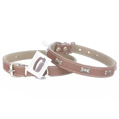 Zgarda din piele, maro, cu strasuri, 2 cm x 45 cm