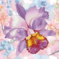 Tablou cu diamante înrămat – Orhidee mov, 46 x 63 cm