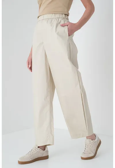 Pantaloni cu croiala ampla si talie inalta - Maro camel