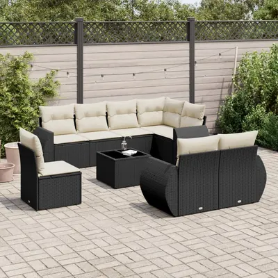 Gossi set mobilier de gradina cu perne, 9 piese, negru, poliratan