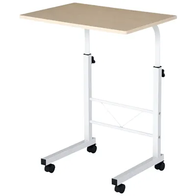 HOMCOM Suport lateral reglabil pe înălțime mobilă masă de cafea cu roți frânare C-Tables Placă de lemn Oțel Metal Plastica Alb Fag 60 x 40 x 68-78 cm | Aosom Romania