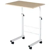 HOMCOM Suport lateral reglabil pe înălțime mobilă masă de cafea cu roți frânare C-Tables Placă de lemn Oțel Metal Plastica Alb Fag 60 x 40 x 68-78 cm | Aosom Romania