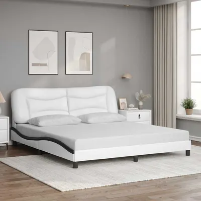 vidaXL Cadru de pat fără saltea Hvar alb și negru 180x200cm piele artificială