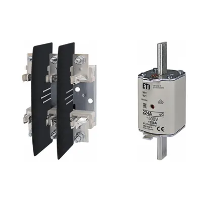 Pachet Protectie Circuit Trifazat: Soclu Siguranta Fuzibila NH1 3P (M10/M10), Siguranta Fuzibila NH1 gG 224A 500V