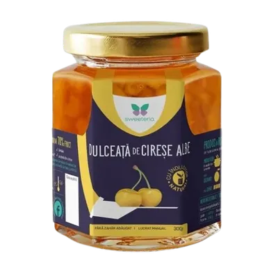 Dulceata de cirese albe cu indulcitor natural, 300g, Sweeteria