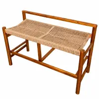 Set 2 banci din lemn de acacia cu sezut din snur de hartie, 100&times;41&times;65 cm