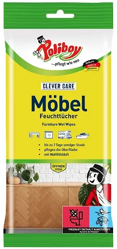 Șervețele umede pentru mobilier Poliboy - Clever Care, 20 х 25 cm, 24 buc