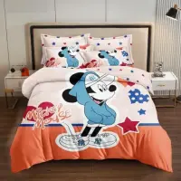 Lenjerie pat single (90x200cm, 100x200cm), FINET, 4 piese, IDENTICA CU POZA, Bej, Portocaliu, Mickey Mouse
