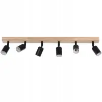 Aplica de tavan 6 LED GU10 reglabile, stil industrial, lemn si otel, IP20, 800x60x155 mm