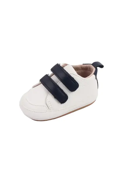 Pantofi Sport Cu Barete Negre - Casual - Piele ecologica - Baieti - Velcro - Alb