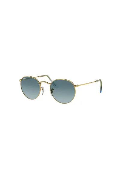 Ochelari de soare rotunzi unisex cu rama metalica - Auriu/Albastru inchis