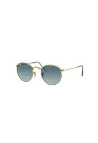 Ochelari de soare rotunzi unisex cu rama metalica - Auriu/Albastru inchis