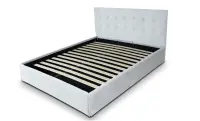 Pat tapitat cu material textil, 180 x 200, somiera rabatabila si lada depozitare, Culoare Alb, Kurt