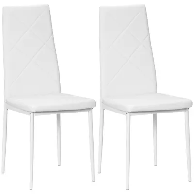 HOMCOM Set 2 Scaune de Sufragerie Tapițate cu Spătar Înalt, Picioare Antiderapante și Picioare din Oțel, 41x50x97 cm, Alb | Aosom Romania