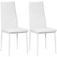 HOMCOM Set 2 Scaune de Sufragerie Tapițate cu Spătar Înalt, Picioare Antiderapante și Picioare din Oțel, 41x50x97 cm, Alb | Aosom Romania