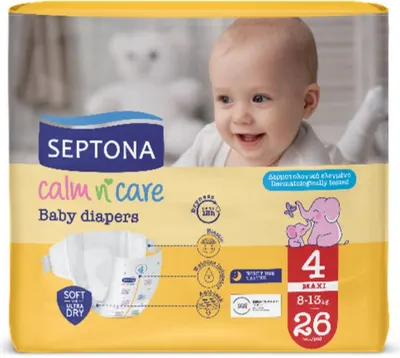 Scutece pentru bebeluși Septona - Calm n’ Care, Maxi Nr. 4, 8-13 kg, 26 bucăți
