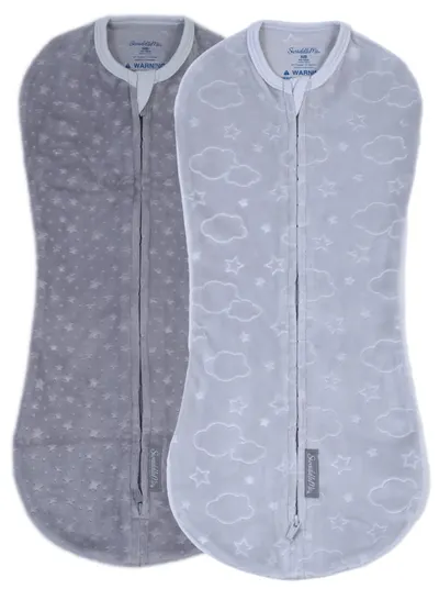 Săculeț pentru bebeluși cu fermoar Ingenuity – SwaddleMe, Velboa Pod, 2 bucăți, Clouds & Stars