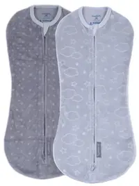 Săculeț pentru bebeluși cu fermoar Ingenuity – SwaddleMe, Velboa Pod, 2 bucăți, Clouds & Stars