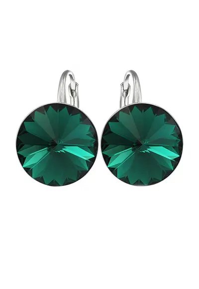 Cercei Argint 925 placat cu rodiu cu cristale Swarovski® Rivoli 10mm Leverback - Verde