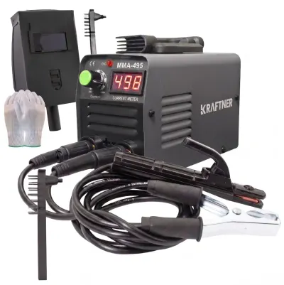 Aparat de sudura invertor MMA, KRAFTNER, 495a, afisaj digital, accesorii incluse, manusi bonus, cablu 1,8m KF-2759