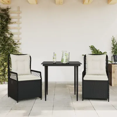 Gossi set mobilier de gradina cu perne, 3 piese, negru, poliratan