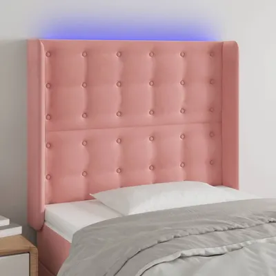 vidaXL Tăblie de pat cu LED, roz, 83x16x118/128 cm, catifea