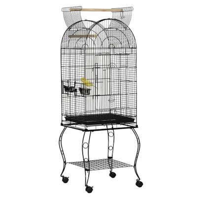Colivie pentru pasari, voliera pentru papagali, canari, perusi, cu roti metalice, negru 51x51x153cm PawHut | Aosom Romania