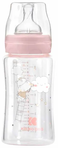 Sticle de sticlă pentru copii KikkaBoo Hippo Dreams - 240 ml, roz