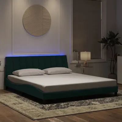 Gossi cadru de pat cu lumini led, verde inchis, 180x200 cm, catifea