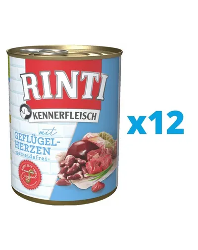 RINTI Kennerfleisch Poultry hearts 12 x 400 g hrana caini, cu inimi de pasare