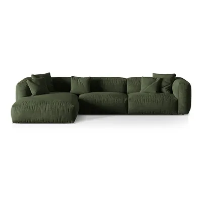 Colțar modular verde cu tapițerie din catifea (cu colț pe partea stângă/cu șezlong) Martina – Micadoni