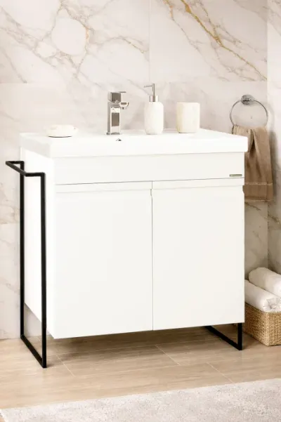 Set Baza front MDF si Lavoar seria 786, cadru metalic, montata, 70 cm, alb