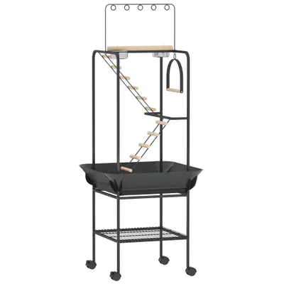PawHut Parc de Joacă pentru Păsări cu Roți Scări Leagăn Protecție pentru Semințe Tavă Hrănitoare Bățuri 63x63x163 cm | Aosom Romania
