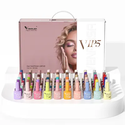 Set manichiura oja semipermanenta Venalisa VIP 5 Hema Free 60 culori , solutii de pregatire si catalog inclus