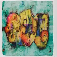 Esarfa tip batic din bumbac, cu imprimeu grafic abstract pe fond verde menta