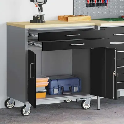 vidaXL Carucior de lucru cu roți cu roata Negru și Gri 75 x 45 x 85 cm