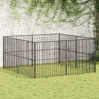 Gossi tarc pentru caini cu 8 panouri, negru, otel galvanizat
