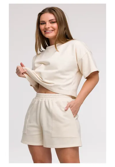 Pantaloni scurti cu buzunare - - Ecru